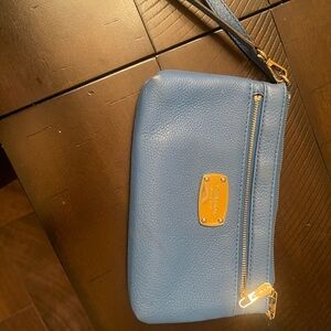 Michael Kors Blue Wristlet with Gold Accents